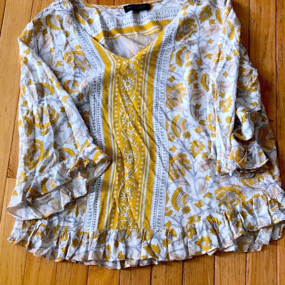 Rachel Zoe Floral V-Neck Peasant Top in Mustard and White